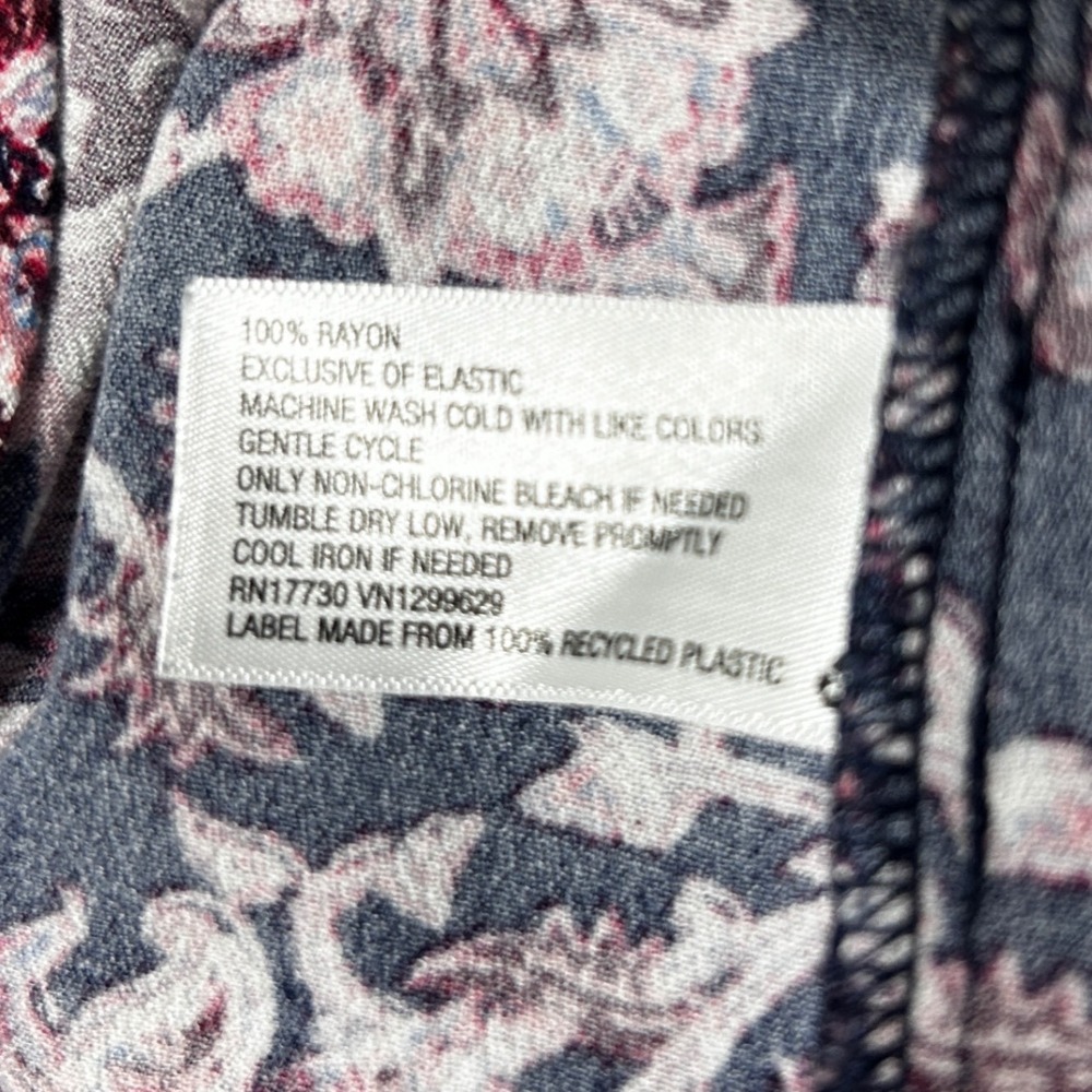 Knox Rose Women Babydoll Peasant Top XL Navy Pink Paisley Smocked Button Front - Picture 8 of 9